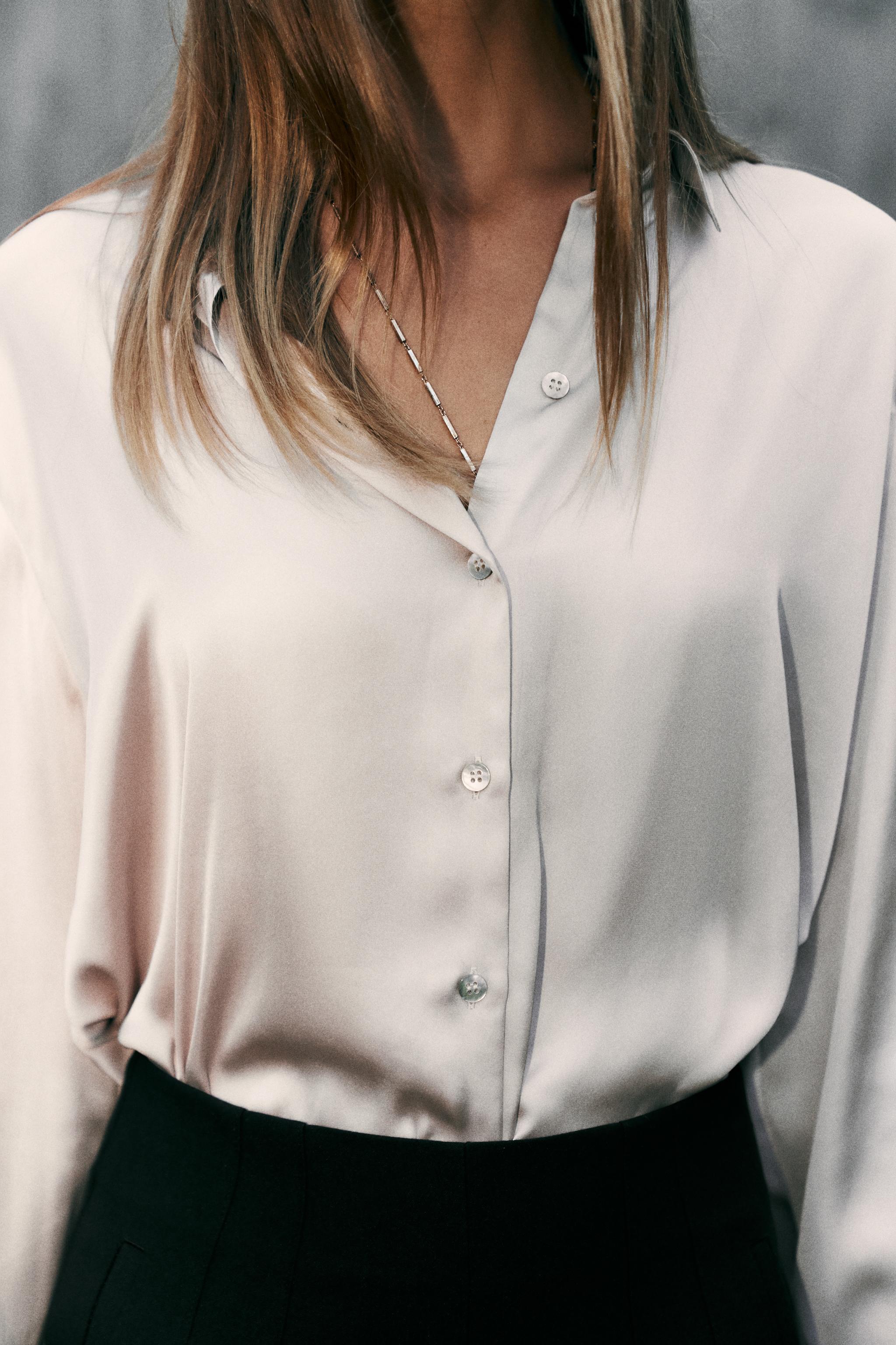 ASYMMETRIC HEM SATIN EFFECT SHIRT